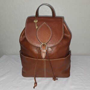 Fossil Luna Brown Grain Leather Backpack / Rucksack EXCELLENT Condition
